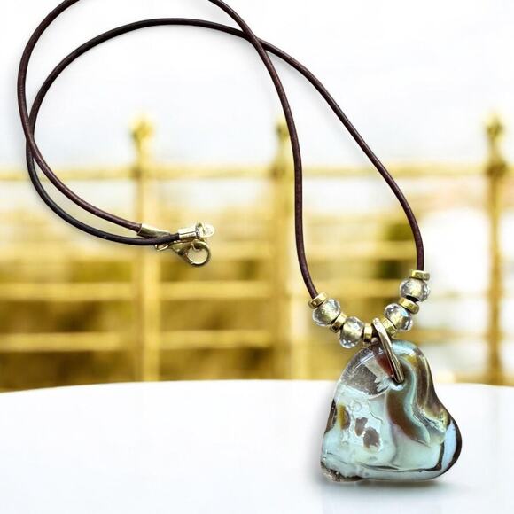 Heart Pendant Necklace with Animal Print – Gold Accents, Glass Fused Jewelry, - Picture 2 of 5